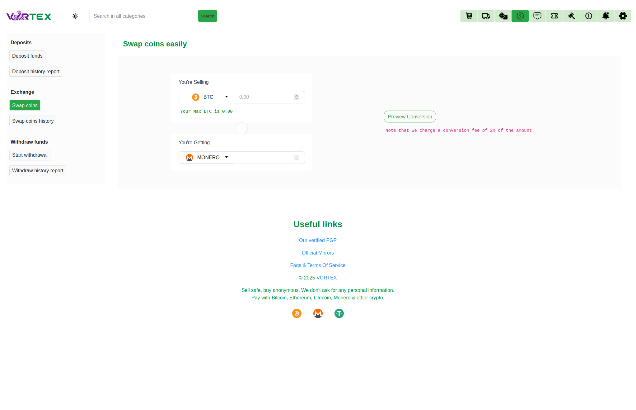 Vortex Market Interface